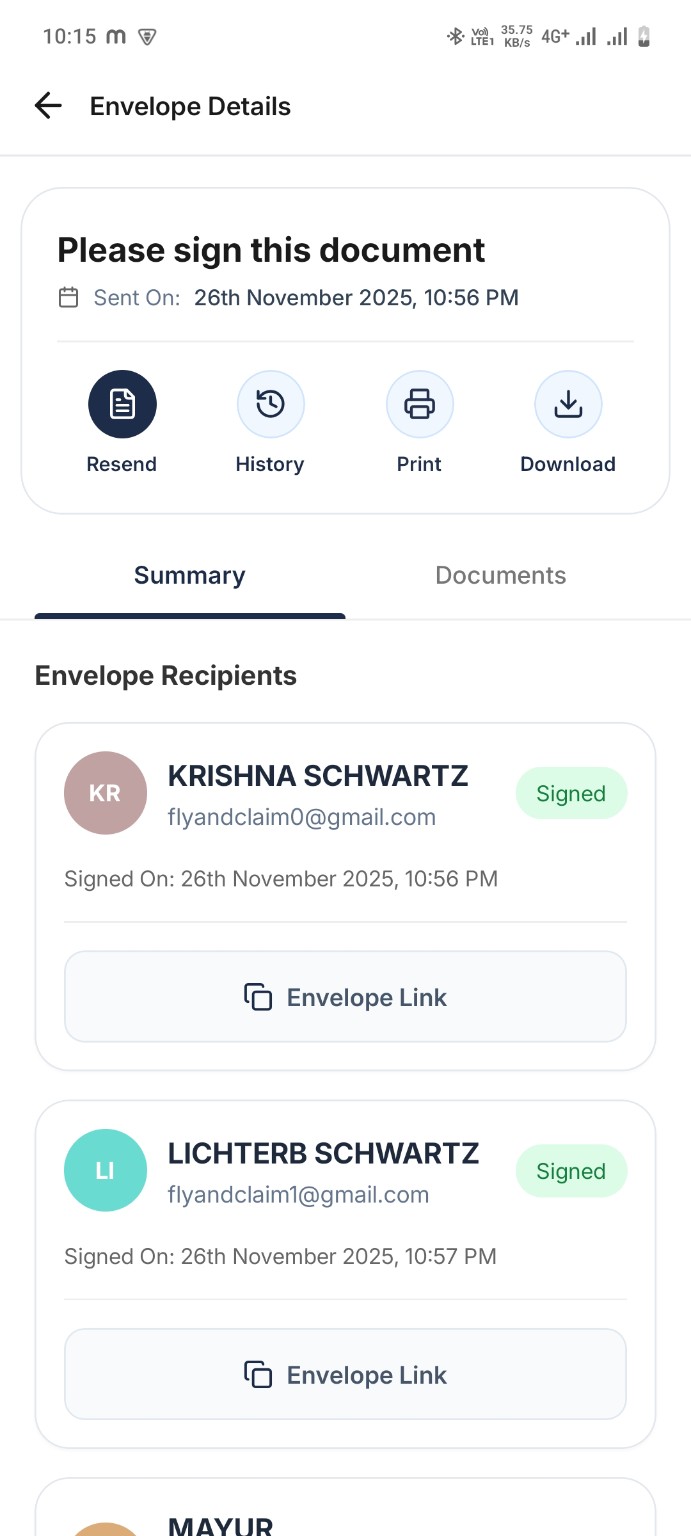 WeSign envelope details screen