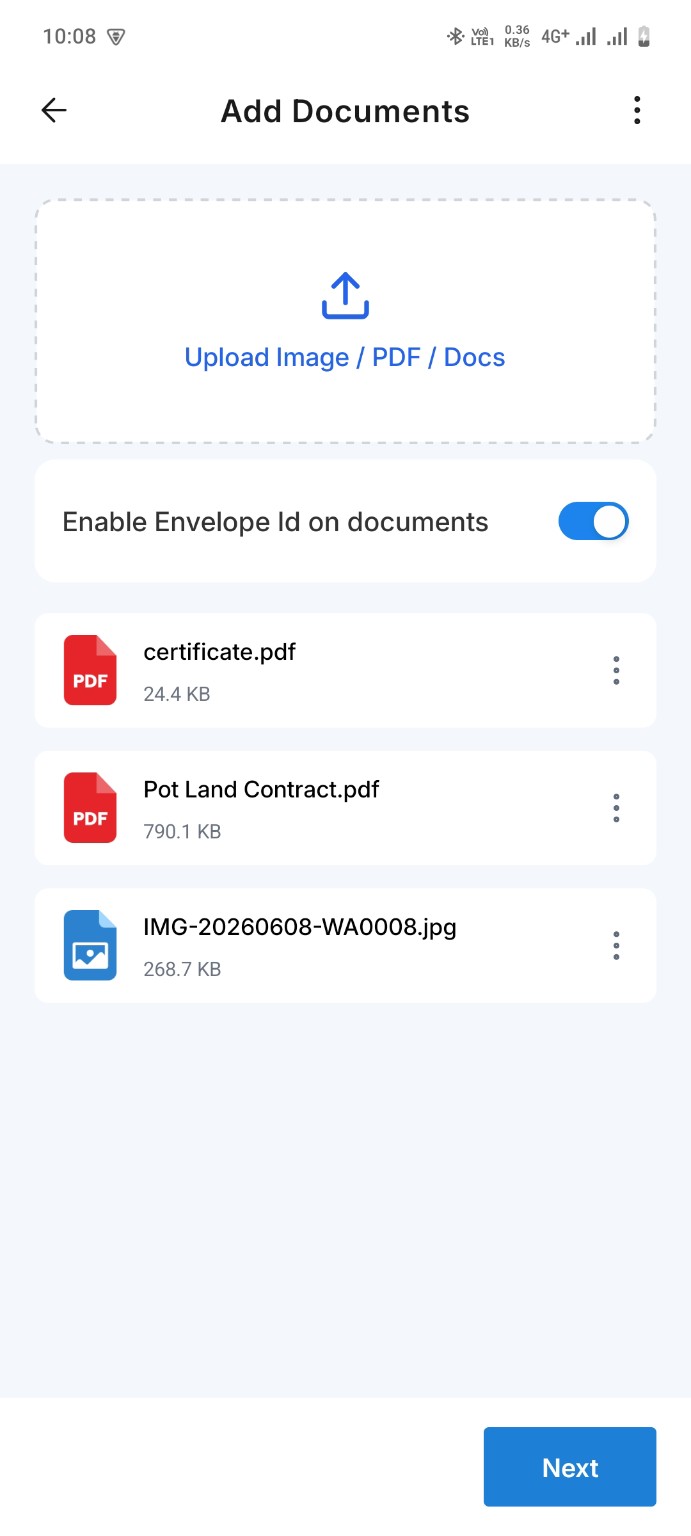 WeSign add documents screen