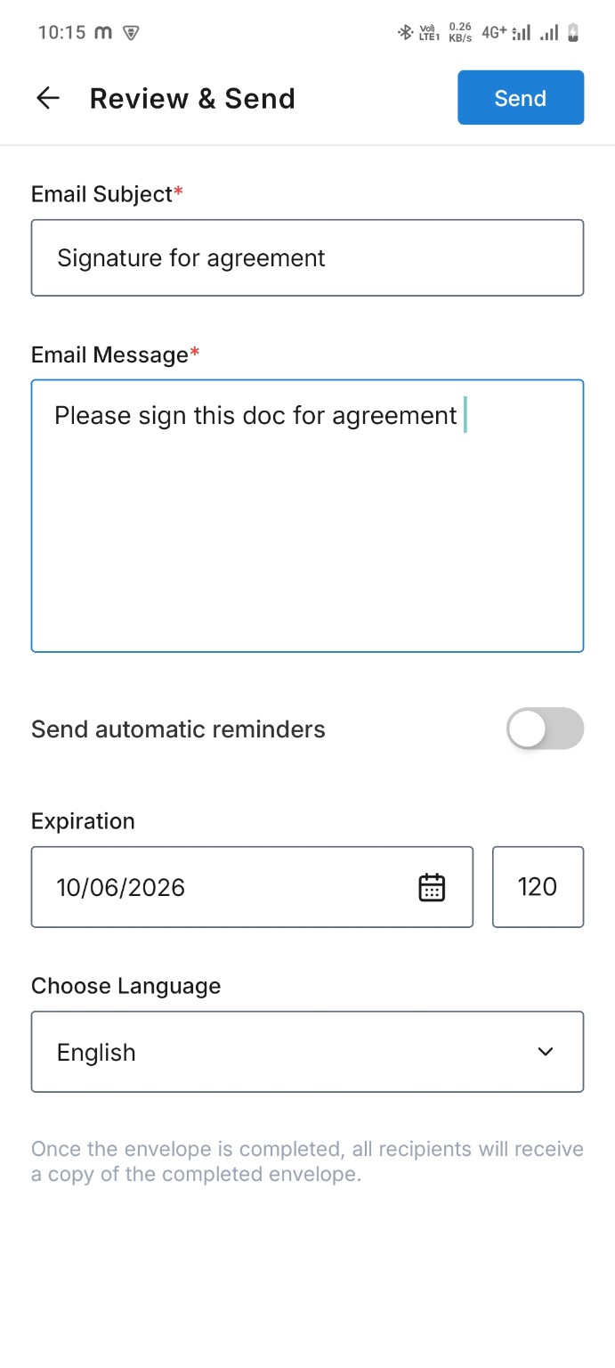 WeSign review and send screen