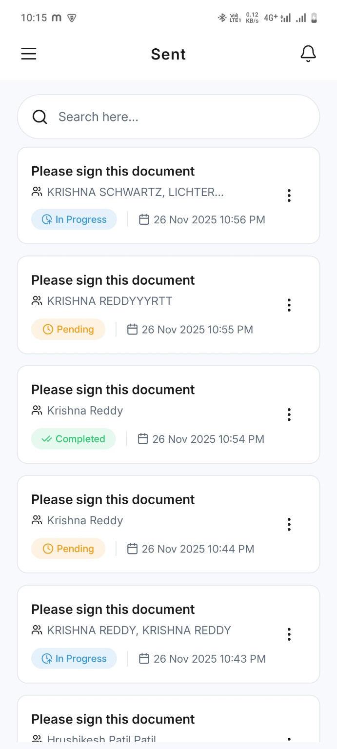 WeSign sent envelope list